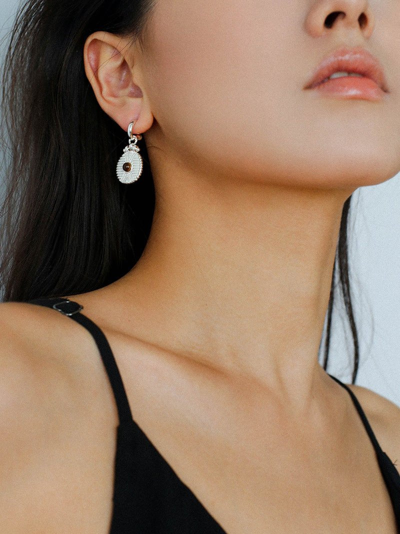 Vintage Tribal Coin Gemstone Drop Earrings gembea jewelry