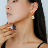 Vintage Tribal Coin Gemstone Drop Earrings gembea jewelry
