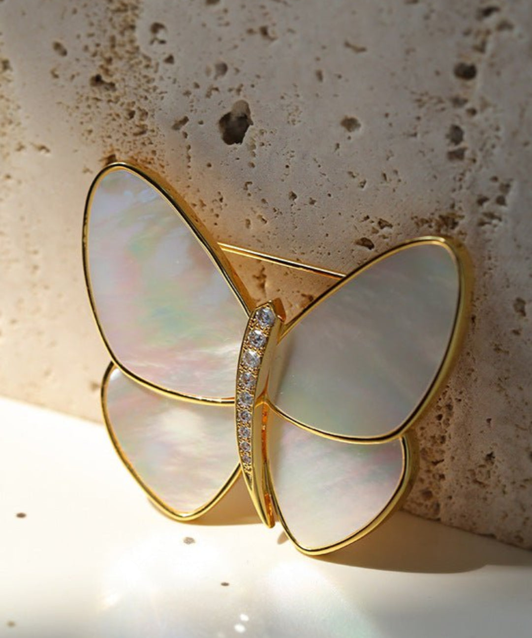 Vintage White Mother of Pearl Butterfly Brooch gembea jewelry