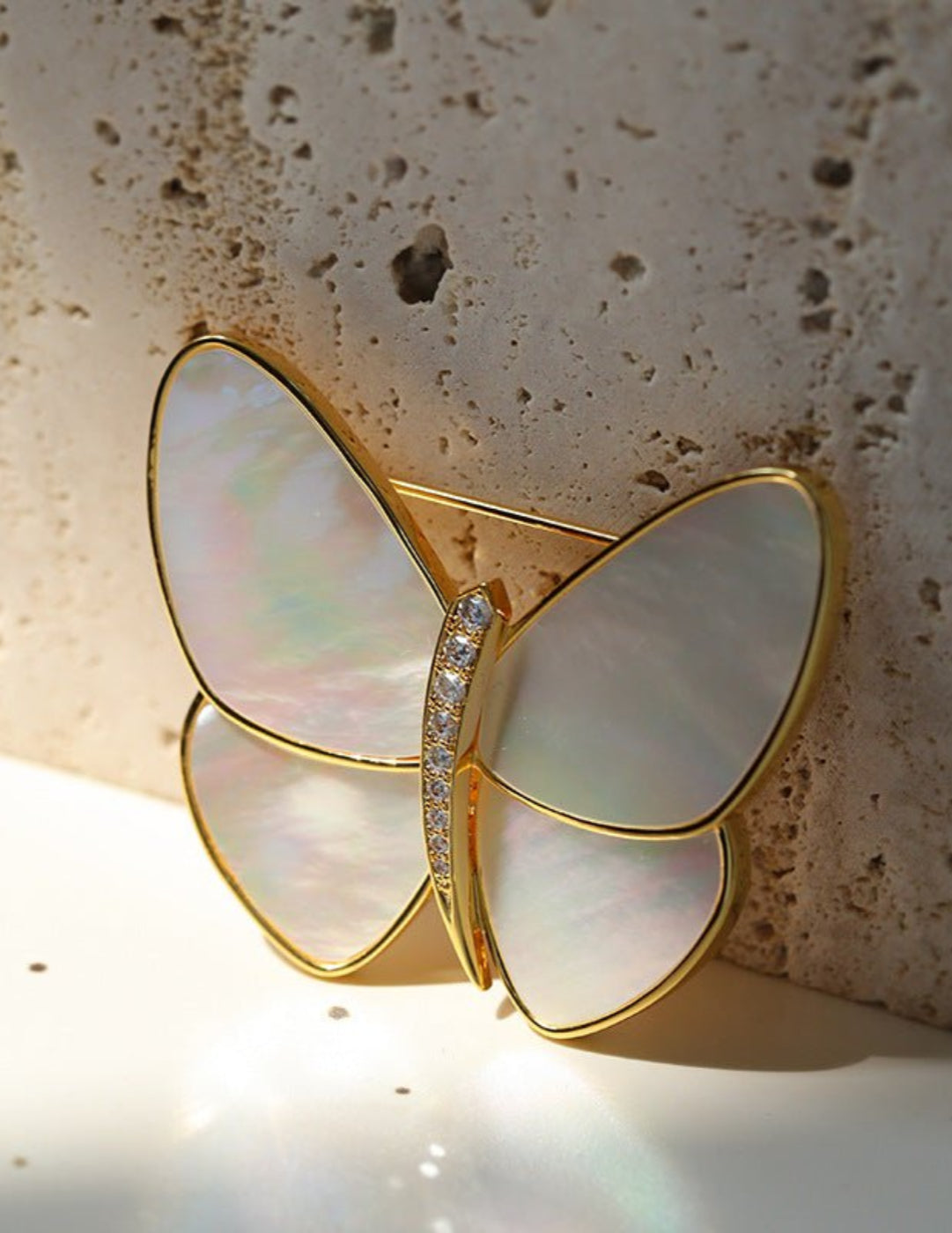 Vintage White Mother of Pearl Butterfly Brooch gembea jewelry