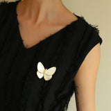 Vintage White Mother of Pearl Butterfly Brooch gembea jewelry