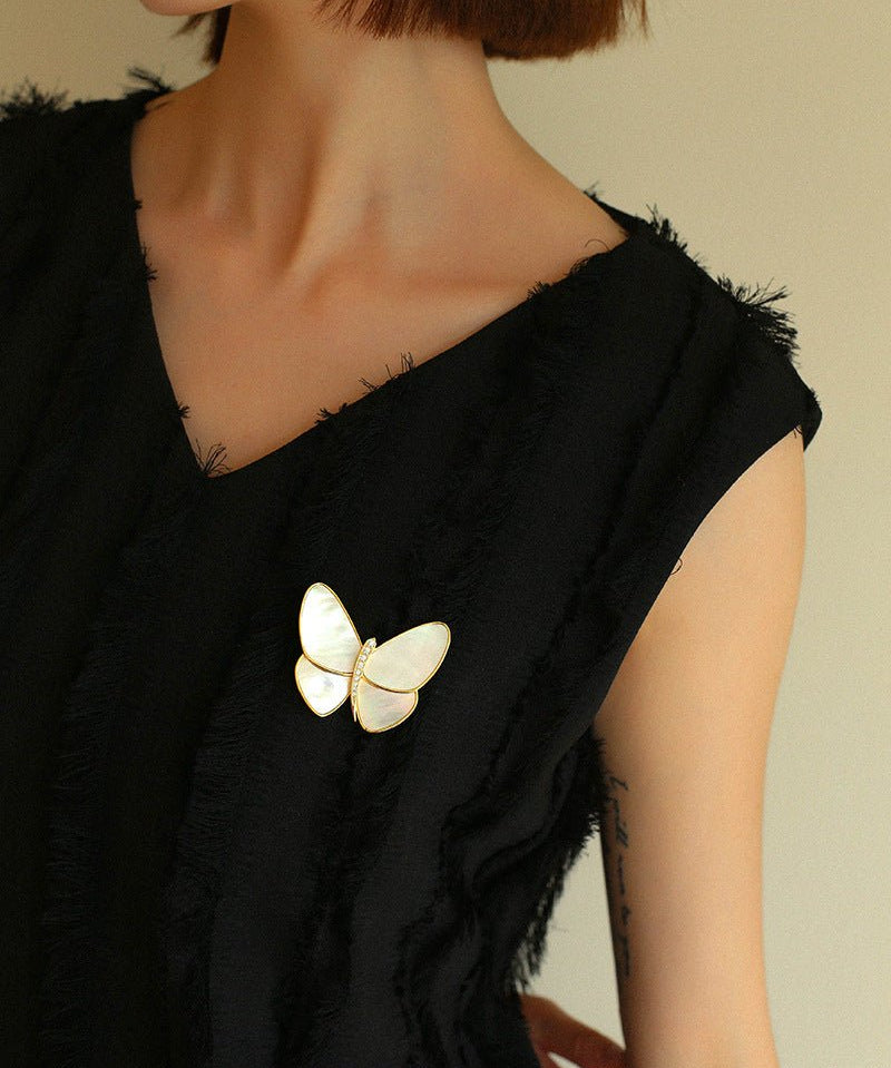 Vintage White Mother of Pearl Butterfly Brooch gembea jewelry