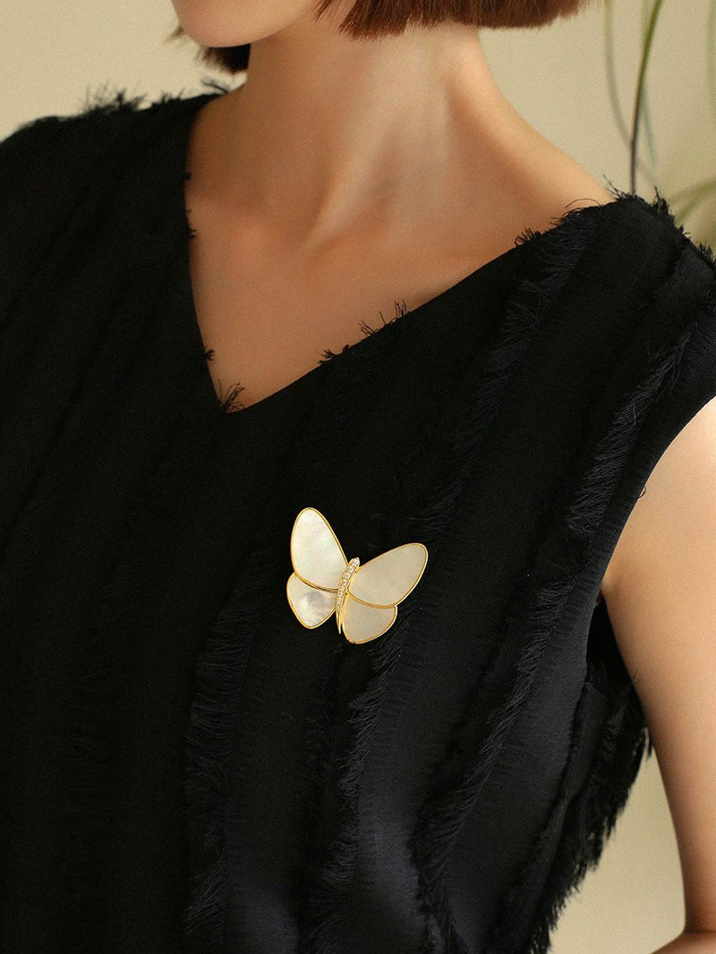 Vintage White Mother of Pearl Butterfly Brooch gembea jewelry