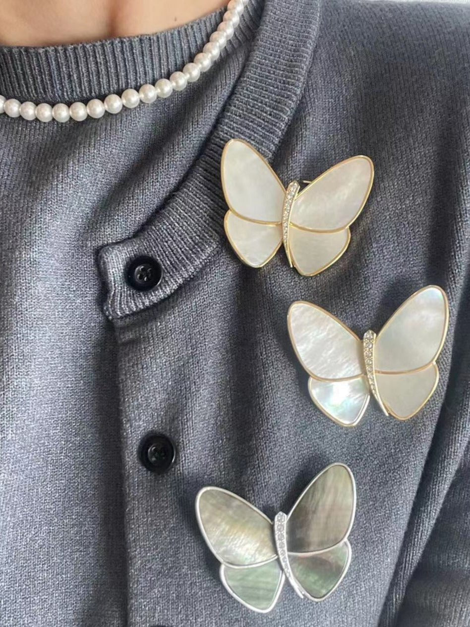 Vintage White Mother of Pearl Butterfly Brooch gembea jewelry