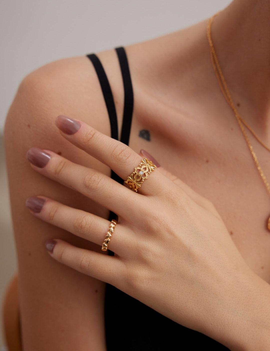 Vintage Wide Sterling Silver Zircon Ring - Gembea Jewelry