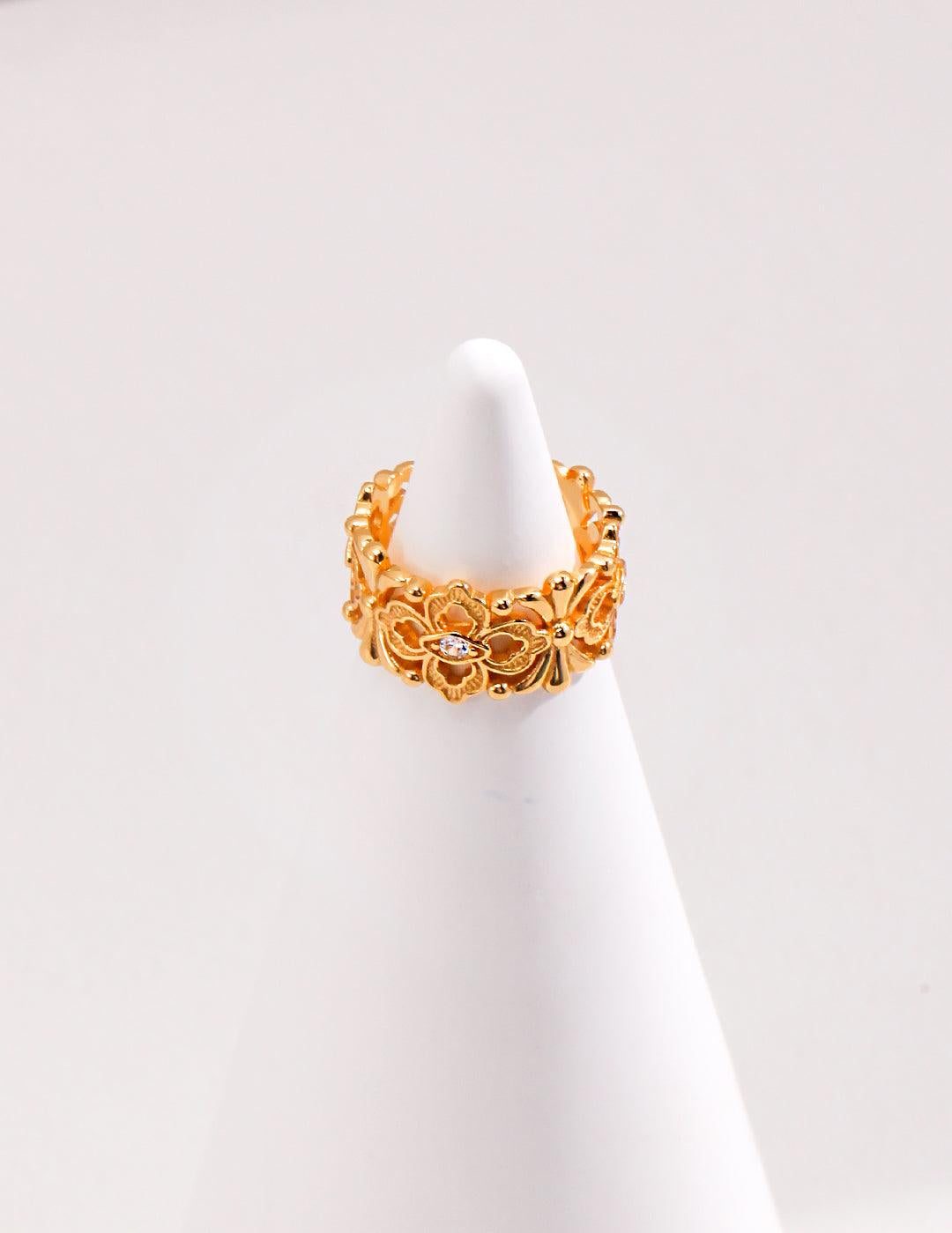 Vintage Wide Sterling Silver Zircon Ring - Gembea Jewelry