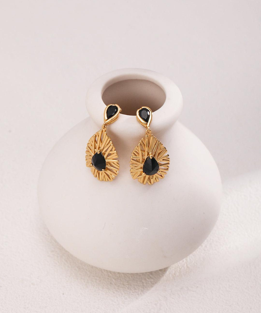 Water Drop Pendant Black Zircon Earrings - Gembea Jewelry
