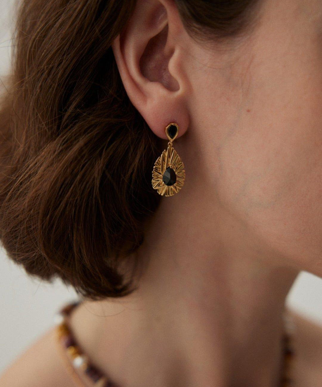 Water Drop Pendant Black Zircon Earrings - Gembea Jewelry