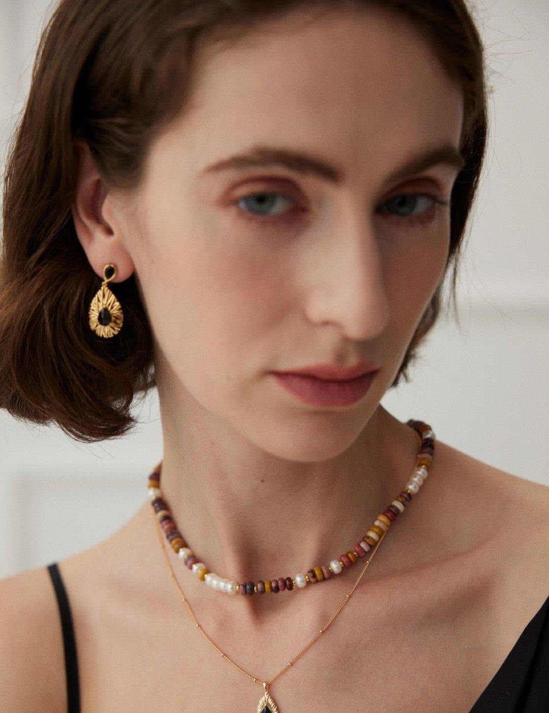 Water Drop Pendant Black Zircon Earrings - Gembea Jewelry