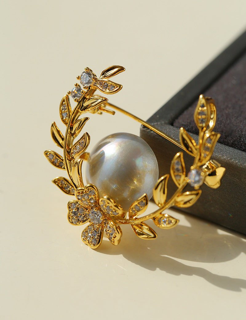 Wheat Spike Gray Mabe Pearl Brooch gembea jewelry