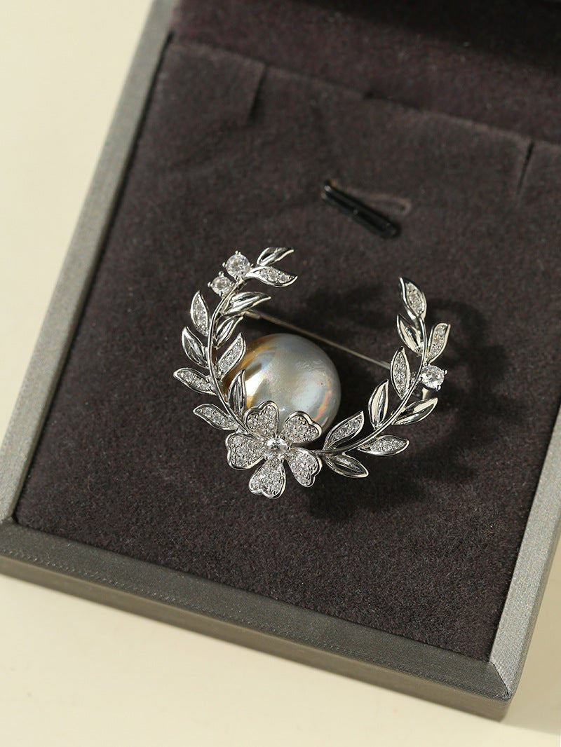 Wheat Spike Gray Mabe Pearl Brooch gembea jewelry