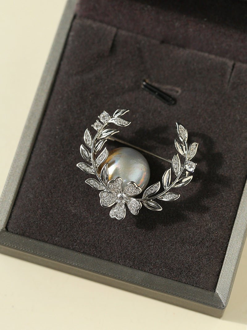 Wheat Spike Gray Mabe Pearl Brooch gembea jewelry