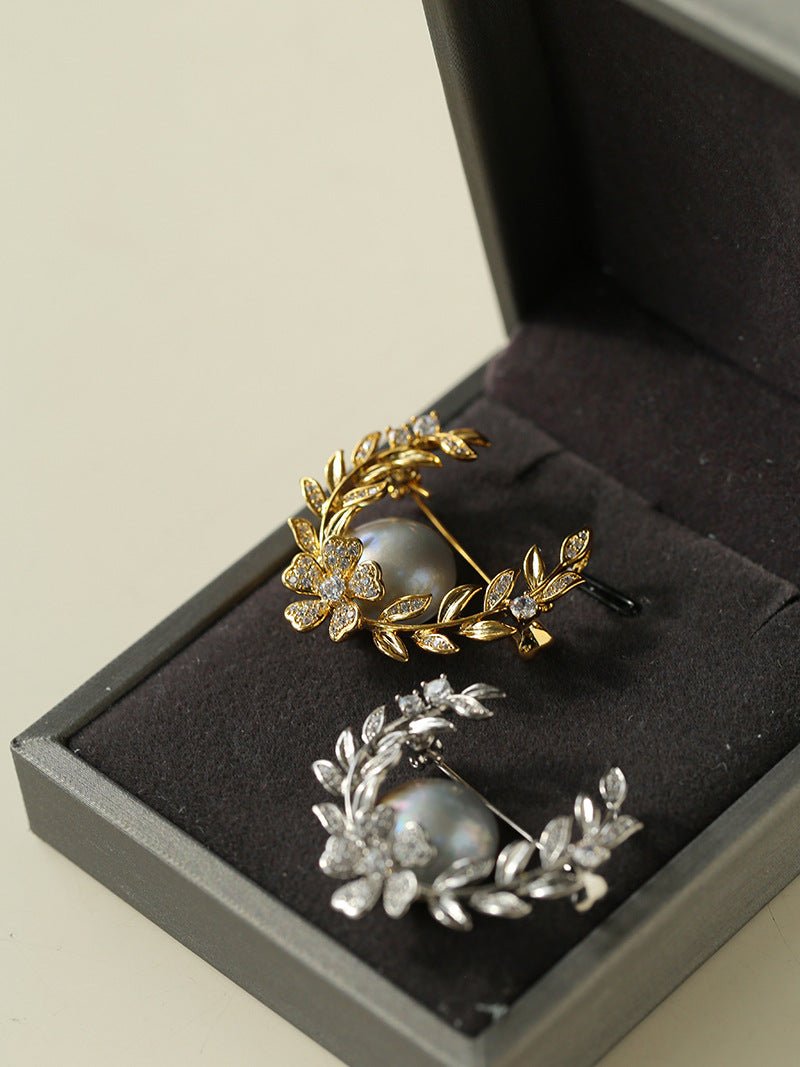 Wheat Spike Gray Mabe Pearl Brooch gembea jewelry