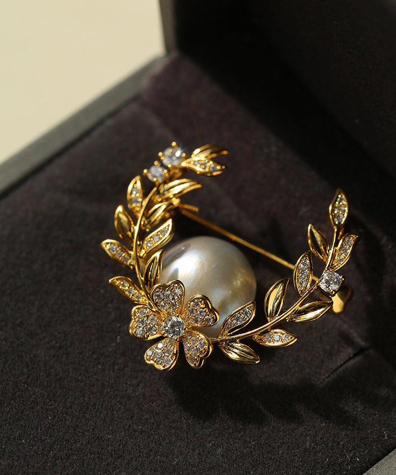 Wheat Spike Gray Mabe Pearl Brooch gembea jewelry