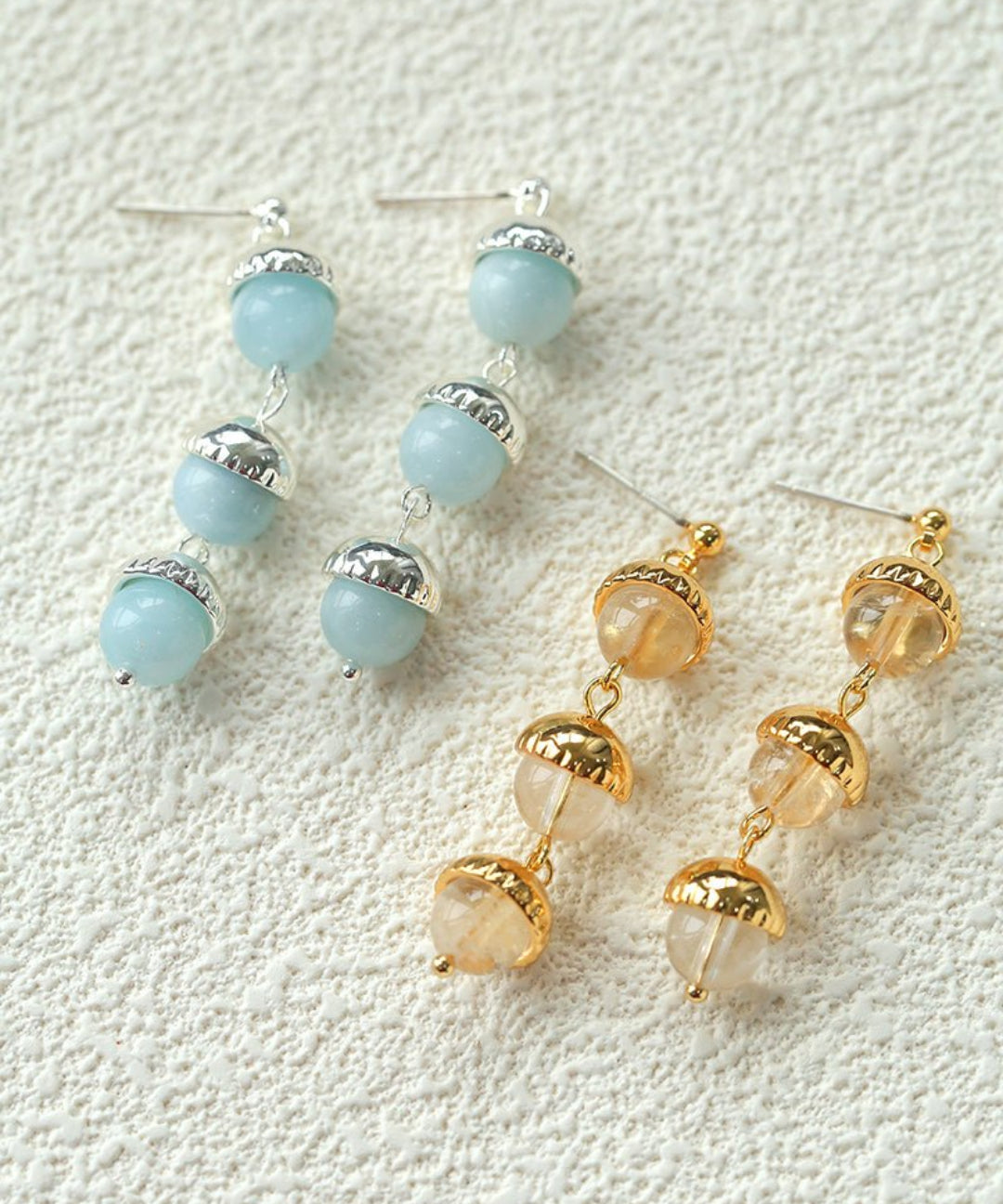 White Crystal Aquamarine Stone Drop Earrings gembea jewelry