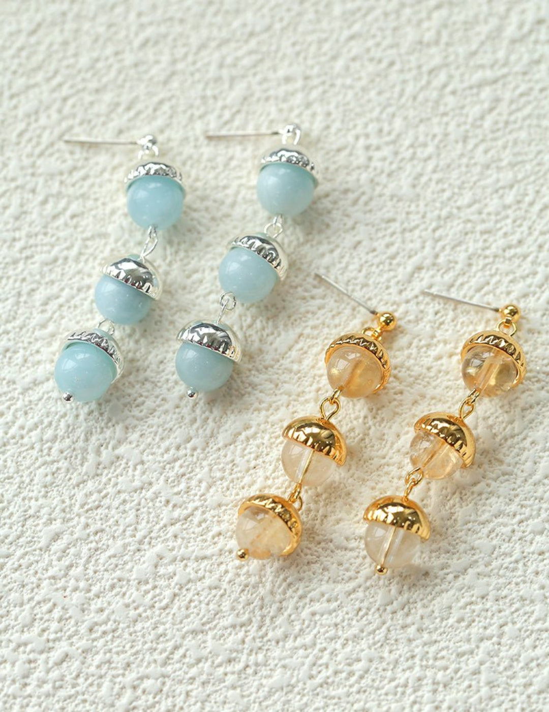 White Crystal Aquamarine Stone Drop Earrings gembea jewelry