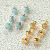 White Crystal Aquamarine Stone Drop Earrings gembea jewelry