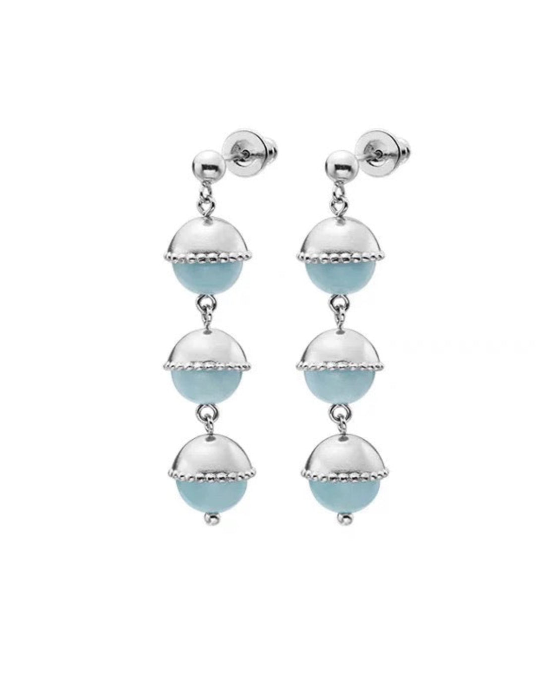 White Crystal Aquamarine Stone Drop Earrings gembea jewelry