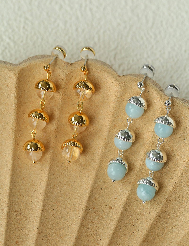 White Crystal Aquamarine Stone Drop Earrings gembea jewelry