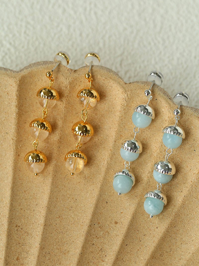 White Crystal Aquamarine Stone Drop Earrings gembea jewelry