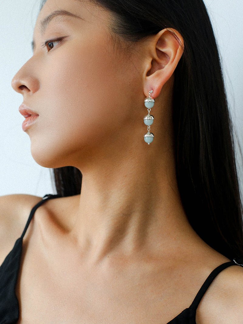 White Crystal Aquamarine Stone Drop Earrings gembea jewelry