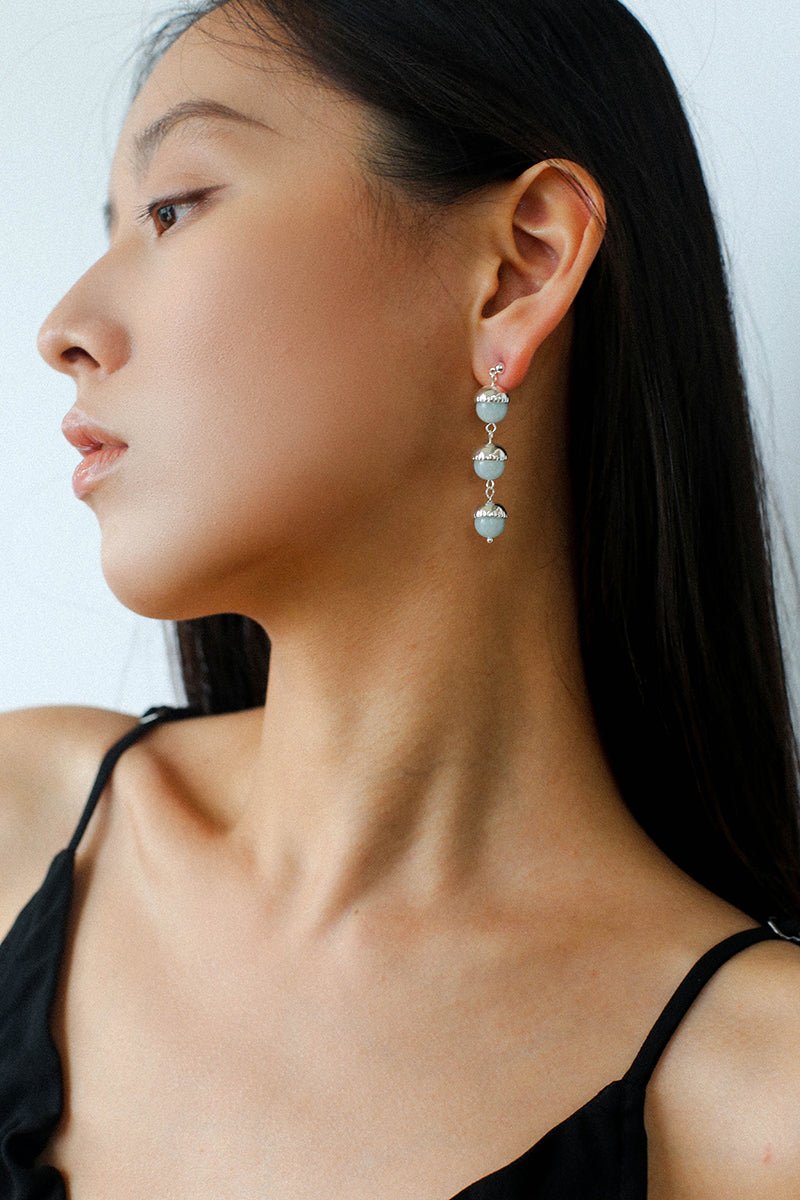White Crystal Aquamarine Stone Drop Earrings gembea jewelry