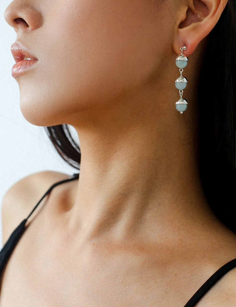 White Crystal Aquamarine Stone Drop Earrings gembea jewelry