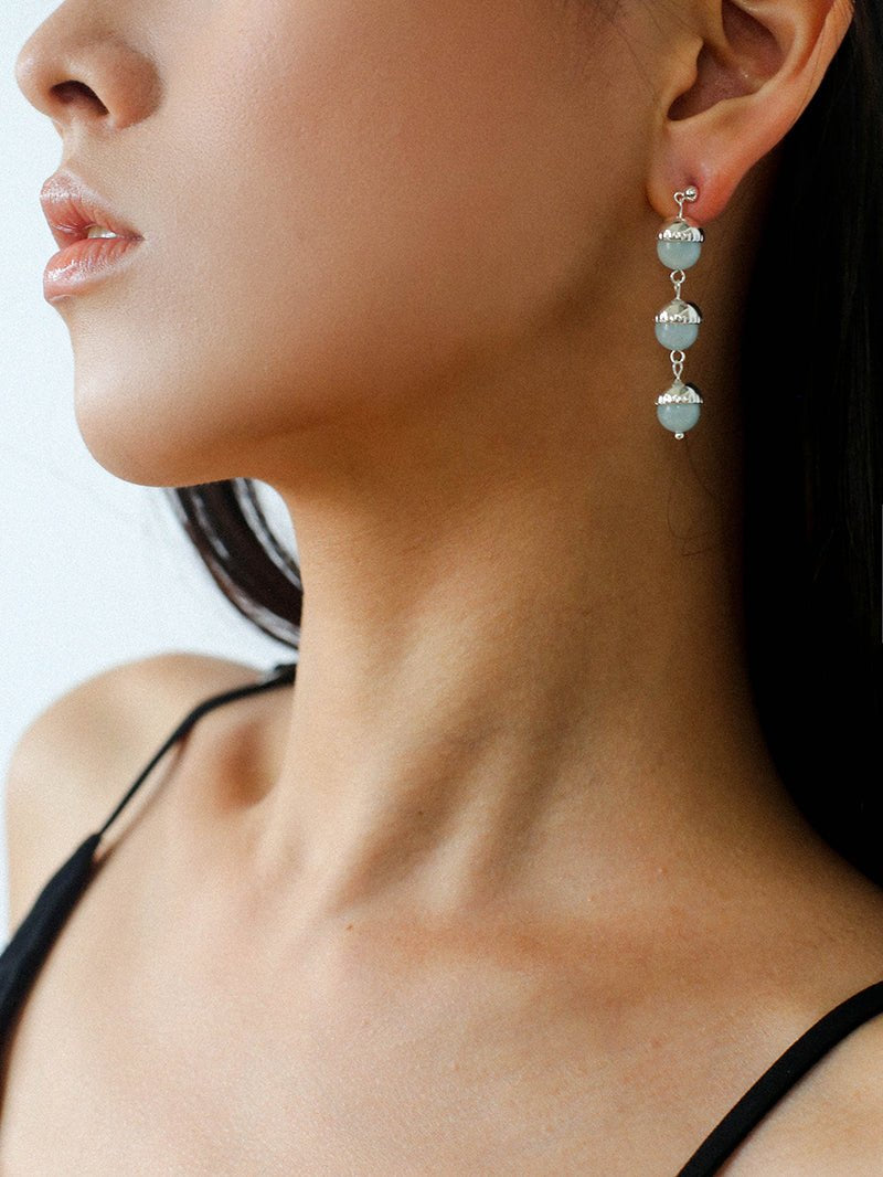 White Crystal Aquamarine Stone Drop Earrings gembea jewelry