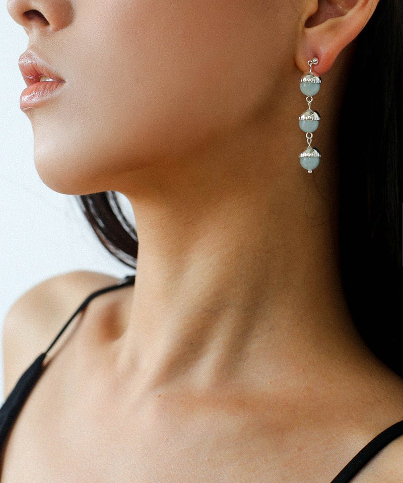 White Crystal Aquamarine Stone Drop Earrings gembea jewelry