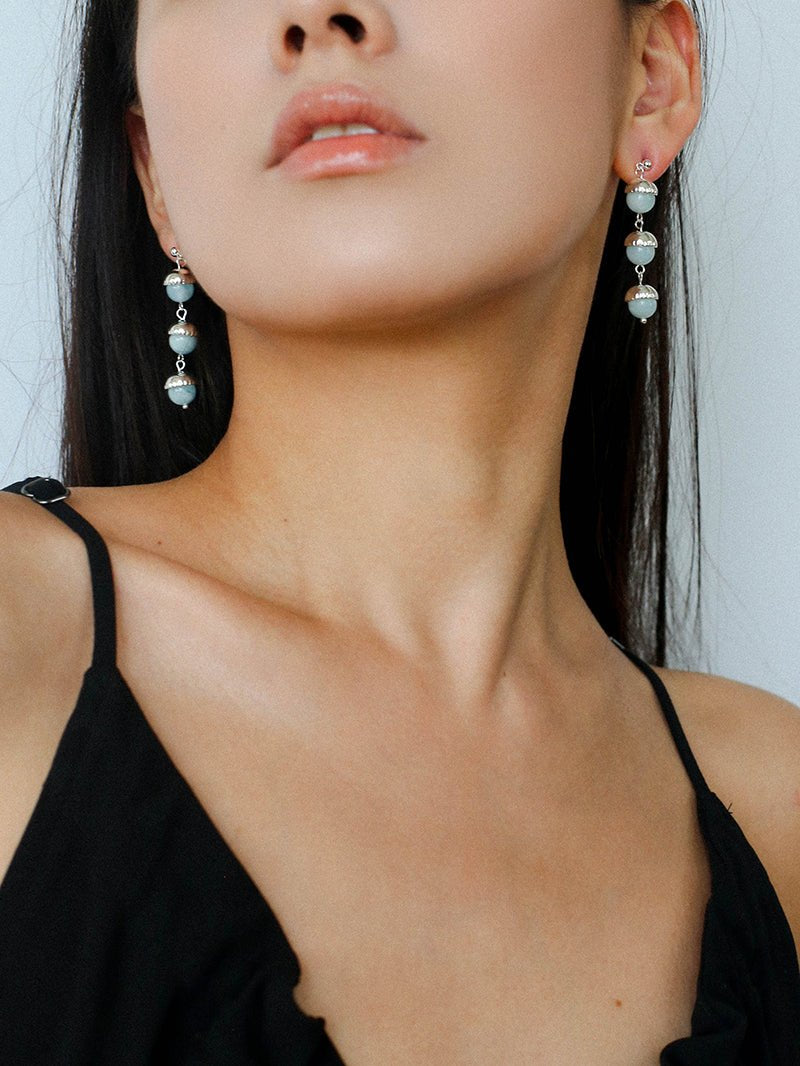 White Crystal Aquamarine Stone Drop Earrings gembea jewelry