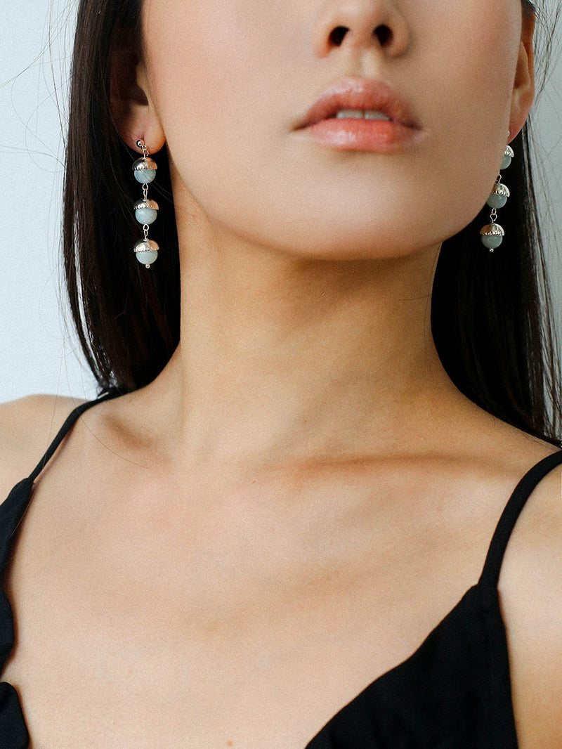 White Crystal Aquamarine Stone Drop Earrings gembea jewelry