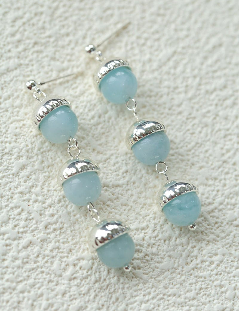 White Crystal Aquamarine Stone Drop Earrings gembea jewelry