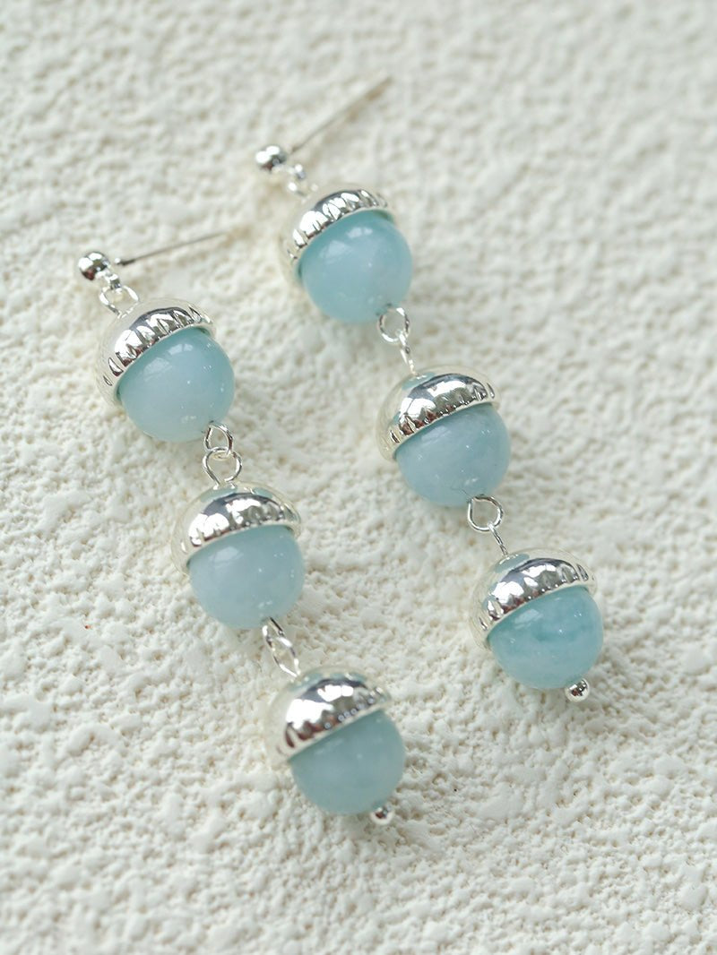 White Crystal Aquamarine Stone Drop Earrings gembea jewelry