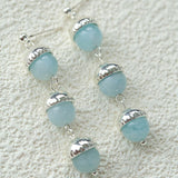 White Crystal Aquamarine Stone Drop Earrings gembea jewelry