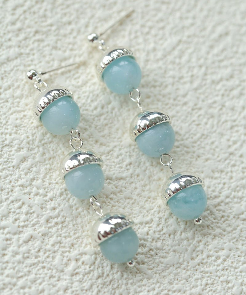 White Crystal Aquamarine Stone Drop Earrings gembea jewelry