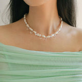 White Crystal Baroque Pearl Necklace - Gembea Jewelry