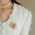 White Crystal Pearl Brooch gembea jewelry