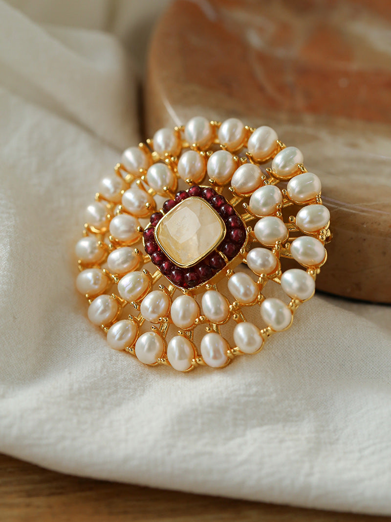 White Crystal Pearl Brooch gembea jewelry