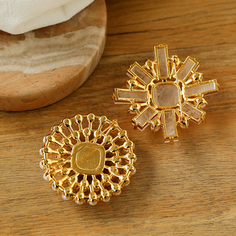 White Crystal Pearl Brooch gembea jewelry