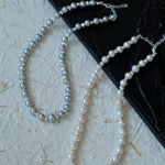 White Grey Freshwater Pearl Silver Bean Necklace gembea jewelry