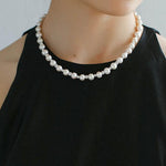 White Grey Freshwater Pearl Silver Bean Necklace gembea jewelry