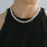 White Grey Freshwater Pearl Silver Bean Necklace gembea jewelry