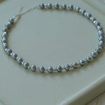 White Grey Freshwater Pearl Silver Bean Necklace gembea jewelry