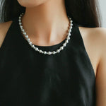 White Grey Freshwater Pearl Silver Bean Necklace gembea jewelry