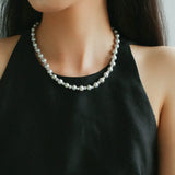 White Grey Freshwater Pearl Silver Bean Necklace gembea jewelry