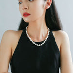 White Grey Freshwater Pearl Silver Bean Necklace gembea jewelry