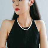 White Grey Freshwater Pearl Silver Bean Necklace gembea jewelry