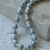 White Grey Freshwater Pearl Silver Bean Necklace gembea jewelry