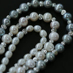 White Grey Freshwater Pearl Silver Bean Necklace gembea jewelry