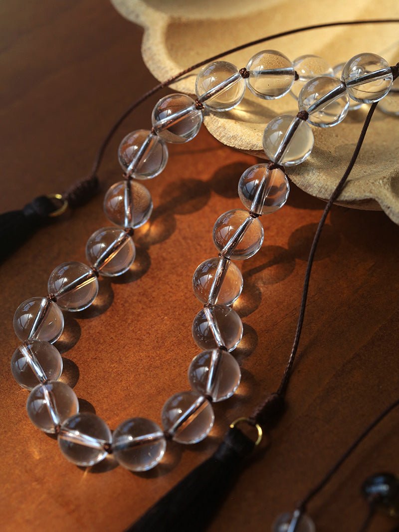 White Quartz Smoky Quartz Open-Ended Tassel Necklace gembea jewelry